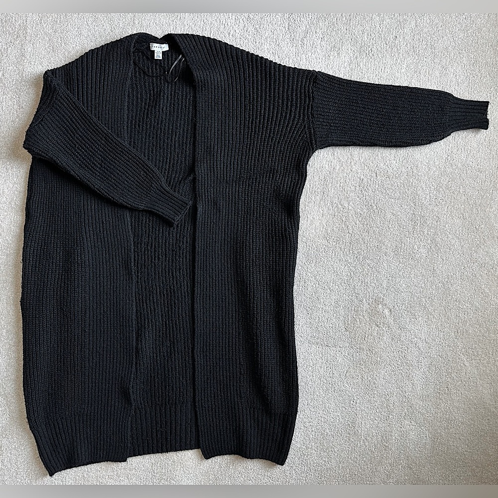 Topshop - Ribbed Open Front Cardigan (Oversized), Black, Regular UK XS / US 0-2